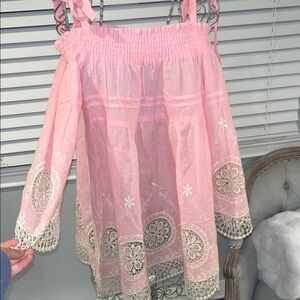 Pink Off-Shoulder Embroidered Dress
